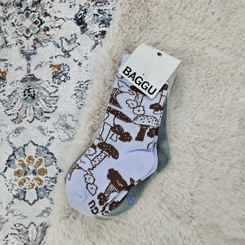 Baggu Kids Crew Sock Set of 3 Mushroom Hunt BNWT 3-4Y